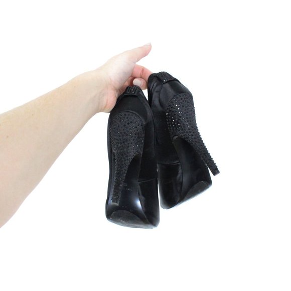 *Nine West Black Stain Studded Peep Toe Pumps Flatteringo High Heels - Picture 3 of 6